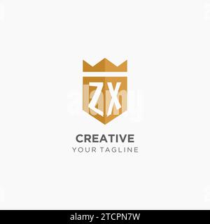 Monogram ZX logo with geometric shield and crown, luxury elegant initial logo design vector graphic Stock Vector