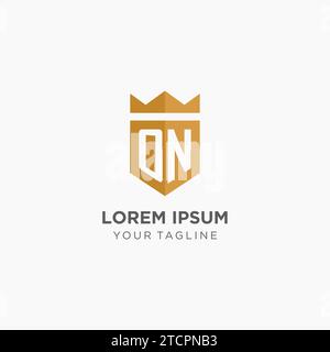 Monogram ON logo with geometric shield and crown, luxury elegant initial logo design vector graphic Stock Vector