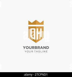 Luxury OH logo monogram shield shape monoline style with gold color and ...