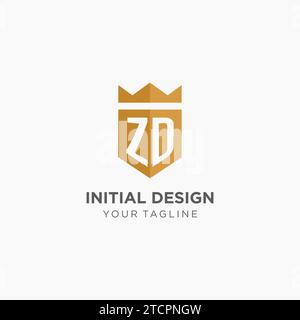 Monogram ZD logo with geometric shield and crown, luxury elegant initial logo design vector graphic Stock Vector