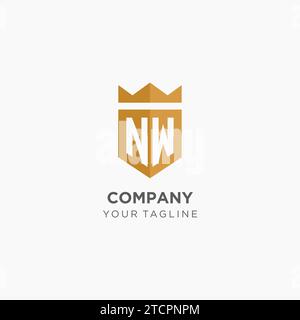 Monogram NW logo with geometric shield and crown, luxury elegant initial logo design vector graphic Stock Vector