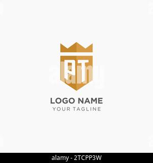 Monogram PT logo with geometric shield and crown, luxury elegant initial logo design vector graphic Stock Vector