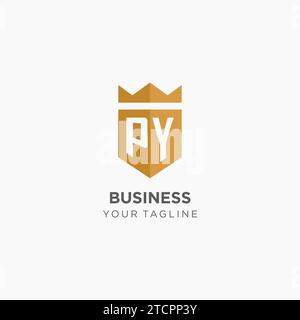 Monogram PY logo with geometric shield and crown, luxury elegant initial logo design vector graphic Stock Vector