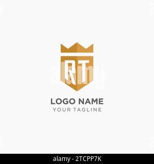 Monogram RT logo with geometric shield and crown, luxury elegant initial logo design vector graphic Stock Vector