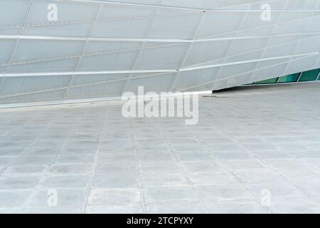empty marble floor in front of building exterior for copy space. Stock Photo