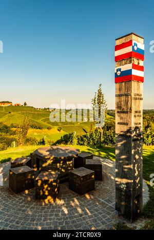 Glanz, Austria, 12.09.2019: Border between Austria and Slovenia, scenery vineyard along the south Styrian vine route. Travel destination Stock Photo