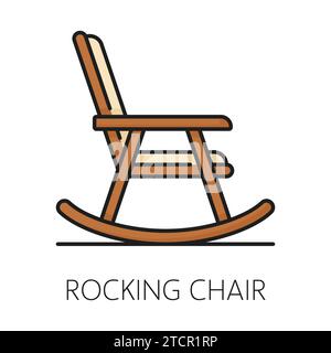 Rocking chair furniture icon, home interior. House living room or hotel lobby cozy furniture line symbol or sign, apartment interior design item outline vector icon, rocking chair pictogram Stock Vector