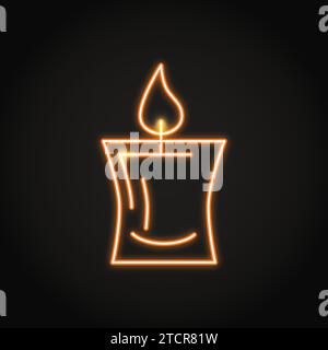 Decorative candle icon in neon line style. Bright light source with burning flame. Home interior decor. Vector illustration. Stock Vector