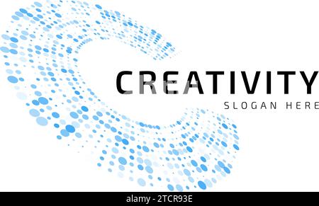 Creative high-tech logo isolated on letter C. Halftone circular dotted logo design Stock Vector