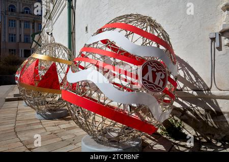 Decorative Easter eggs installed at the Church of The Beheading of John The Baptist By Bohr. Moscow, Russia. Stock Photo