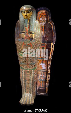 Inner coffin of Djedmontefanch.An Amun priest.Beautifully painted.Wood.Thebes Egypt.22th Dynasty (c. 950-900 BC.) Stock Photo