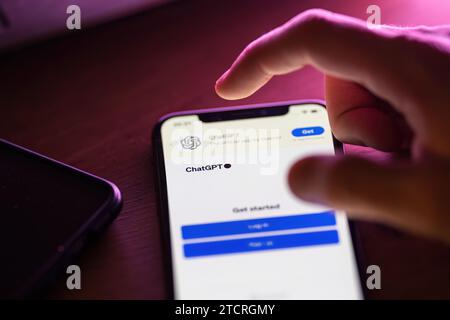 Close-up of using ChatGPT application on smartphone Stock Photo