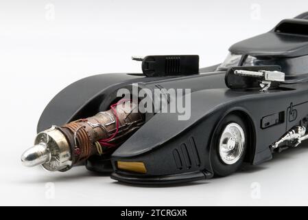 Batmobile plastic model replica from 1989 Batman Movie. Engine exposed Stock Photo