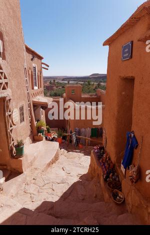 Ait Benhaddou, UNESCO World Heritage village with mud bricks or earthen clay architecture, a film location and historic caravan route. Dec 13, 2023 Stock Photo