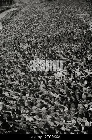 In August 1934, the 'Saarkundgebung' rally was held at Ehrenbreitstein, focusing on the Saarland region's political situation. This event was part of the Nazi Party's efforts to gather support and shape the region's future. Held during a time of growing national pride promoted by the Nazis, the rally aimed to unite people under their cause. The choice of Ehrenbreitstein, a place with historical importance, added to the rally's impact, showing how the Nazi regime used such events to influence public opinion and push their political goals. Stock Photo