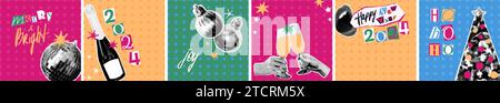 Christmas halftone collage poster set vector illustration Stock Vector