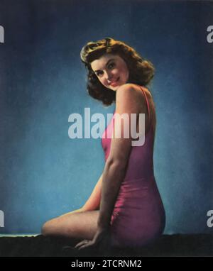 Photograph of Esther Williams, the leading star of 'Thrill of a Romance' (1945). In this romantic film, Williams plays a newlywed who finds herself drawn to a handsome war hero while her husband is away. Stock Photo