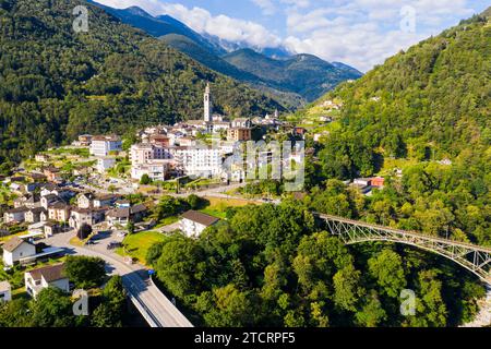 General view of Intragna village in Swiss Alps in summer Stock Photo