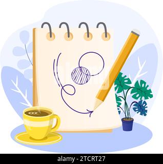 Sketchbook illustration. Painting workshop, sketchbook, hand made postcard vector concept Stock Vector