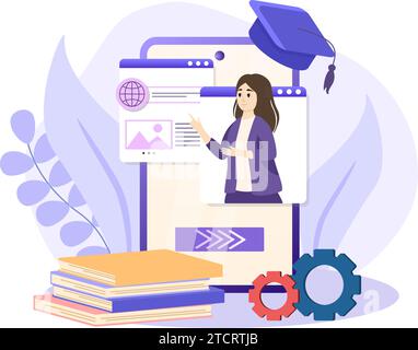 Mobile learning illustration. Concept of mobile learning, e-learning and online courses application. Education and back to school. Stock Vector