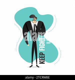 Businessman Character with Motivational Word. Fight Gesture Expression Stock Vector