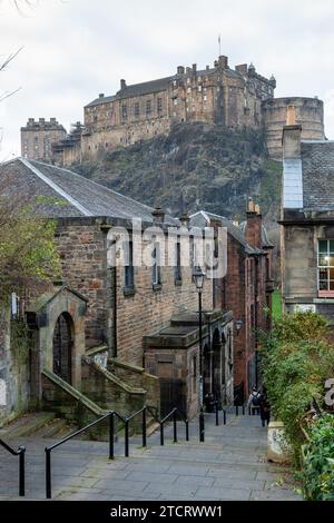A classic view of Edinburgh Castle from The Vennel Edinburgh Stock Photo