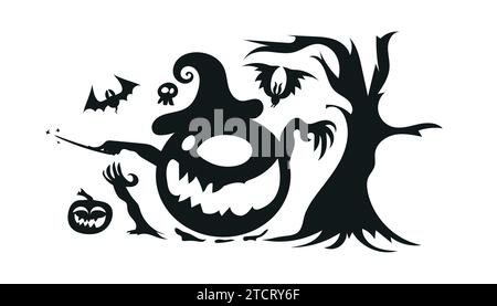 Halloween Silhouette Collection. Halloween Icon and Character Vector Illustration Isolated on White Background Stock Vector