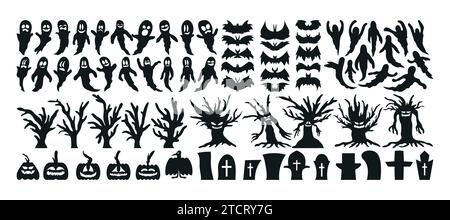 Set of Halloween Silhouette Icon and Character. Halloween Vector Illustration Isolated on White Background Stock Vector