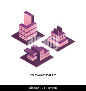 Modern and Colorful Isometric Building Vector Illustration. Real estate and Construction Industry Illustration Stock Vector