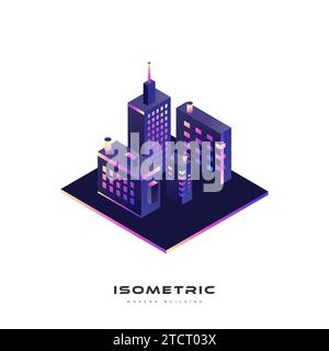 Futuristic and Colorful Isometric Building Vector Illustration. Real estate and Construction Industry Illustration Stock Vector