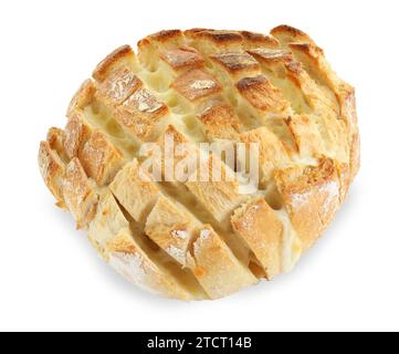 Homemade Cheesy Bread Loaf On A Rustic Wooden Board On A White Wooden 