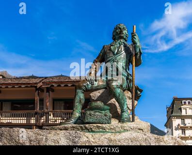 Bronze statue of Michel Gabriel Paccard, famous for his first successful ascent of Mont Blanc in 1786, in Chamonix, Haute Savoie, France Stock Photo