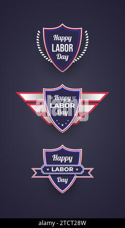 Happy Labor Day Badges and Labels with Realistic Concept Stock Vector