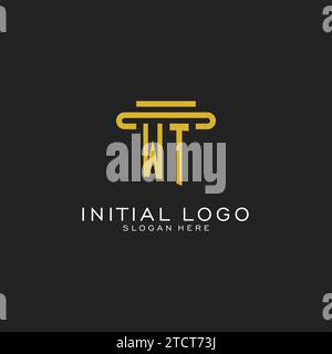 WT initial logo with simple pillar style design vector graphic Stock Vector