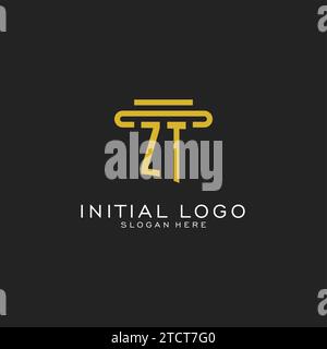 ZT initial logo with simple pillar style design vector graphic Stock Vector