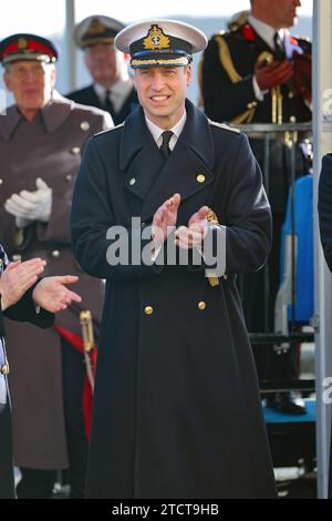 The Prince of Wales attends the Lord High Admiral's Divisions at the Britannia Royal Naval College, Dartmouth, to view a parade of 202 Royal Navy Cadets passing out with International Officer Cadets from Oman, Kuwait, Bangladesh and Trinidad and Tobago. Picture date: Thursday December 14, 2023. Stock Photo