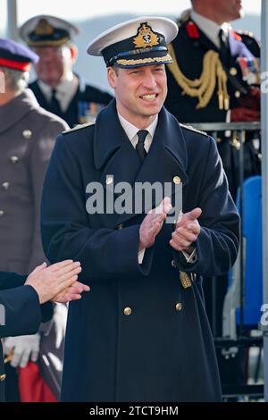 The Prince of Wales attends the Lord High Admiral's Divisions at the Britannia Royal Naval College, Dartmouth, to view a parade of 202 Royal Navy Cadets passing out with International Officer Cadets from Oman, Kuwait, Bangladesh and Trinidad and Tobago. Picture date: Thursday December 14, 2023. Stock Photo