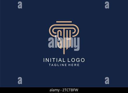 SH initial pillar logo, elegant and luxury law firm logo design ideas Stock Vector