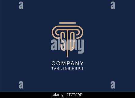 SQ initial pillar logo, elegant and luxury law firm logo design ideas Stock Vector