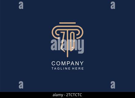 ZQ initial pillar logo, elegant and luxury law firm logo design ideas Stock Vector