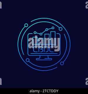 CBDC icon with a graph, linear design Stock Vector