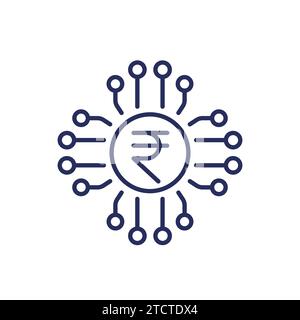 digital rupee icon, eINR line vector Stock Vector