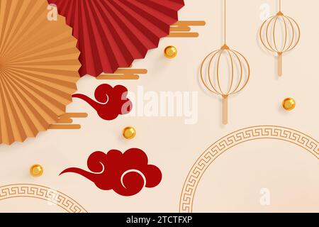 Embrace prosperity in 2024! Elevate designs with Year of the Dragon's red and gold charm, Symbolizing Prosperity and Cultural Richness.   Luxurious 3D Stock Photo