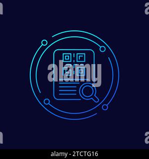 document with qr code icon, linear design Stock Vector