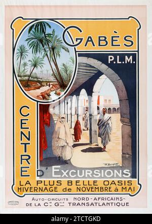 North Africa Transatlantique - Gabès Centre d' Excursions (1921) Antique French Travel Poster - R. Briquet Artwork Stock Photo