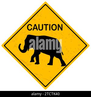 Elephant caution sign isolated on white background Stock Vector