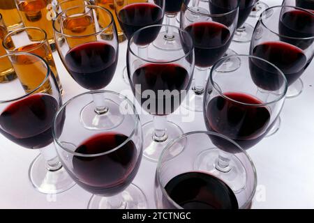 Buffet. Glasses of red wine on a table.  France. Stock Photo
