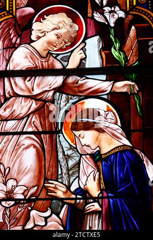 Huyen Si Church. Stained glass.  Virgin Mary.  Ho Chi Minh city. Vietnam. Stock Photo