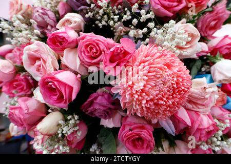 Selection of pink flowers. Decoration for wedding. Stock Photo