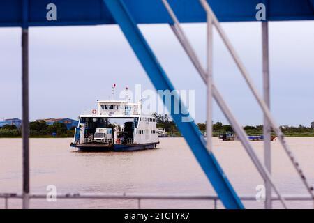 Vietnam car ferry on Mekong river near Chau Doc. Stock Photo